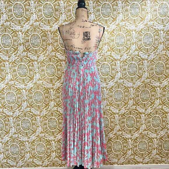 NWT AMUR Beckett Midi Pleated Dress in Miami Sky Botanical Rainforest size 0 - Picture 9 of 12